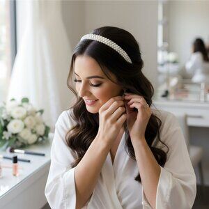 Triple Row Pearl Bridal Headpiece ✦ White & Gold ✦ Weddings or Formal Events